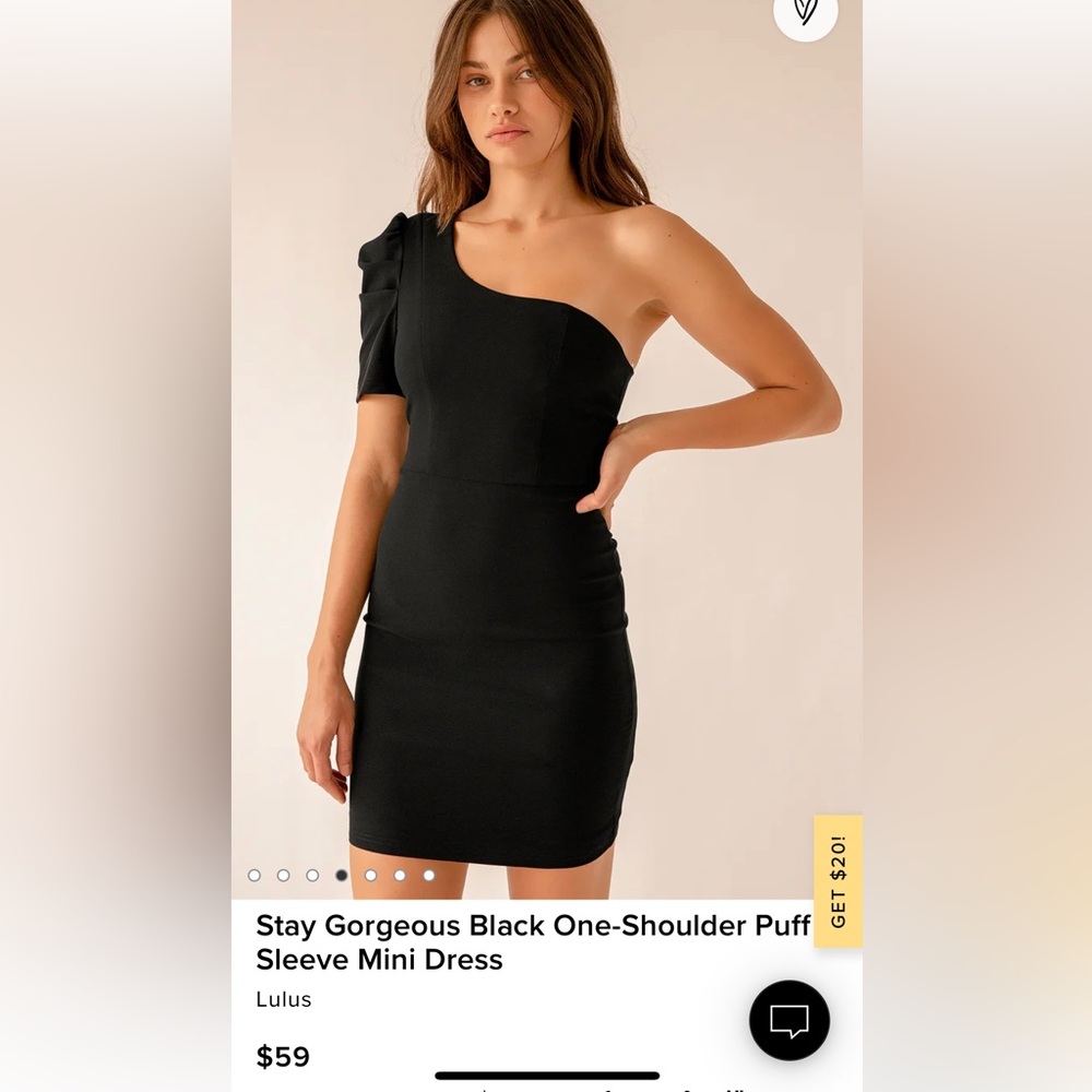 Lulu’s Stay Gorgeous black One-Shoulder Puff Sleeve Mini Dress - large